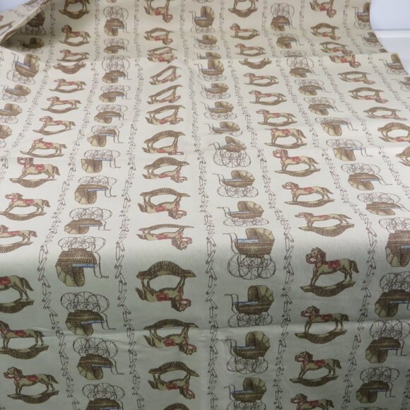 Baby Tan & Brown Fabric 2 yards 44" wide; Cotton Polyester; Rocking Horse, Pram - Picture 1 of 6